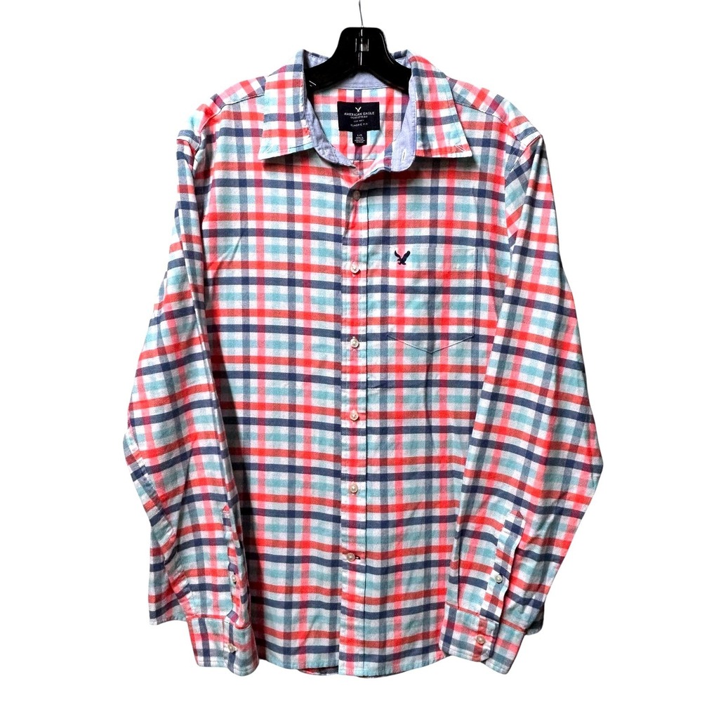 American Eagle Outfitters Mens Plaid Button Down Shirt L‎ Large Long Sleeve